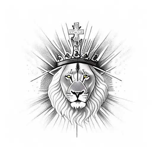 Christian Cross with lion and thorn crown tattoo design idea