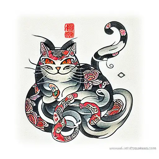 smoking cat tattoo design idea