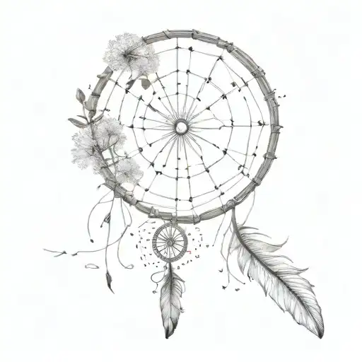 dandelion flowers with dream catcher entangled tattoo design idea