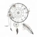 dandelion flowers with dream catcher entangled tattoo design idea