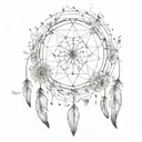 dandelion flowers with dream catcher entangled tattoo design idea