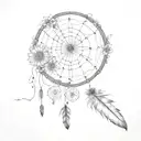 dandelion flowers with dream catcher entangled tattoo design idea