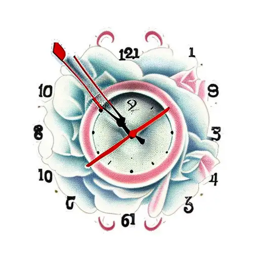 Clock with roses tattoo design idea