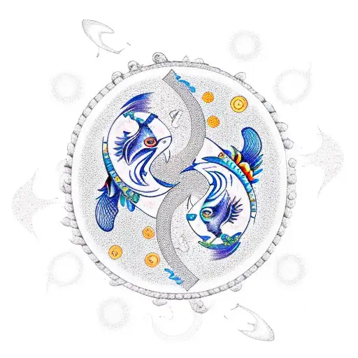 Aquarius zodiac with yin yang koi fish, and aquarius constellation tattoo design idea