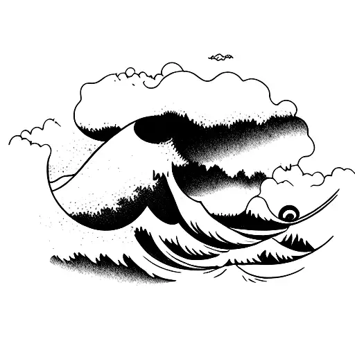 ocean wave and mountains tattoo design idea
