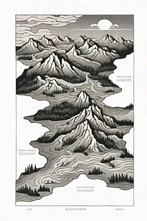 topographic map with mountains and trees tattoo design idea