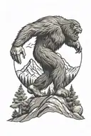Mountains trees and bigfoot  tattoo design idea