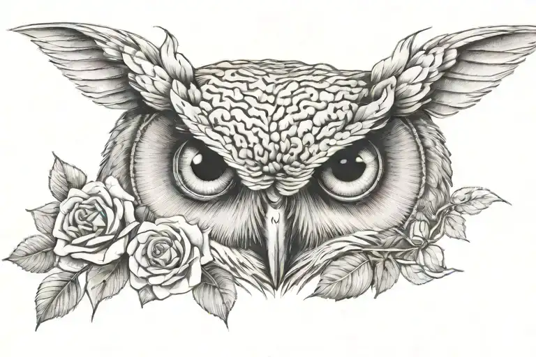 owl eyes and roses with a name "Janita" tattoo design idea