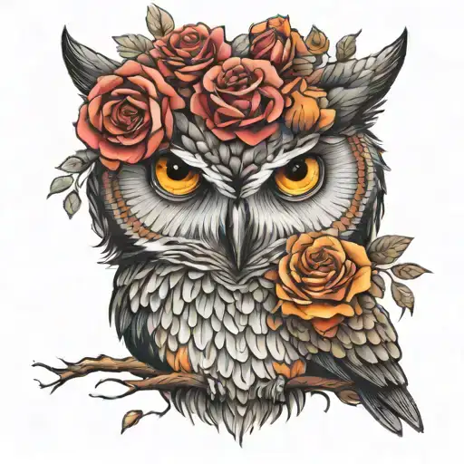 a colorful tattoo of owl eyes that blend in with roses  tattoo design idea