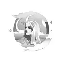 Lana del Rey's signature surrounded by celestial elements tattoo design idea