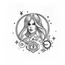 Lana del Rey's signature surrounded by celestial elements tattoo design idea
