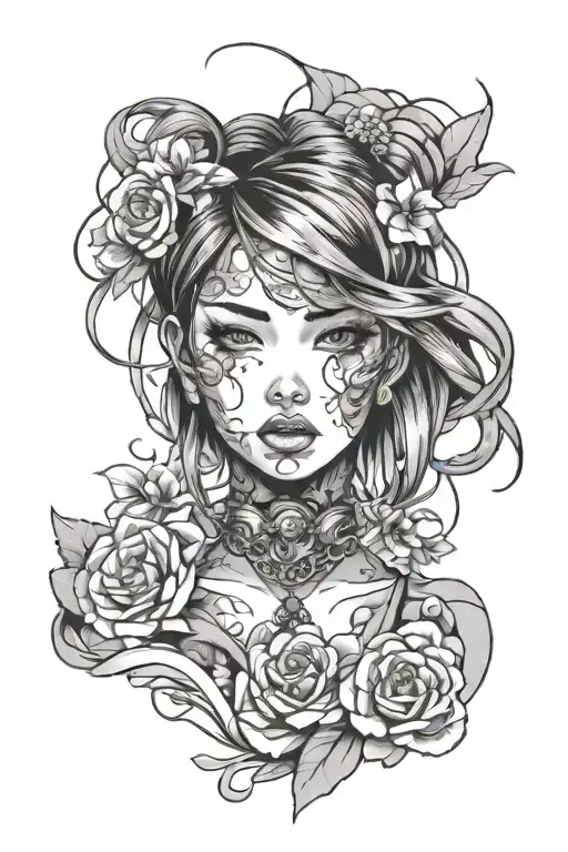 ahegao face girl tattoo design idea