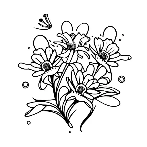bouquet of aster, lily of valley, and baby breaths tattoo design idea