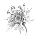 bouquet of aster, lily of valley, and baby breaths tattoo design idea