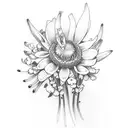 bouquet of aster, lily of valley, and baby breaths tattoo design idea