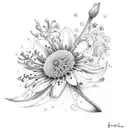 bouquet of aster, lily of valley, and baby breaths tattoo design idea