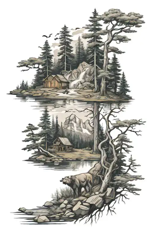 wilderness scene tattoo design idea