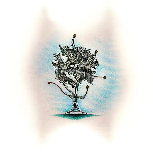 money tree with cash tattoo design idea