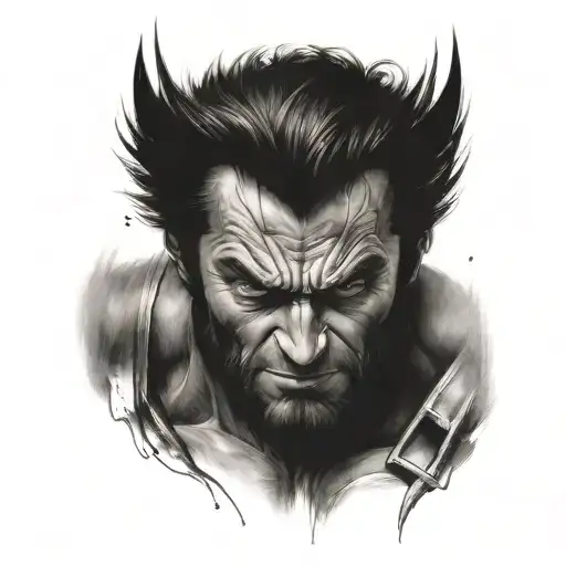 A realistic portrait of Wolverine from Marvel, incorporating elements of fire sprinklers in the background tattoo design idea