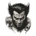 A realistic portrait of Wolverine from Marvel, incorporating elements of fire sprinklers in the background tattoo design idea