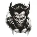 A realistic portrait of Wolverine from Marvel, incorporating elements of fire sprinklers in the background tattoo design idea