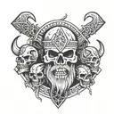 4 viking soldier bearded skulls surrounded with rune tattoo design idea