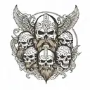 4 viking soldier bearded skulls surrounded with rune tattoo design idea