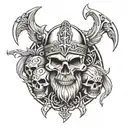 4 viking soldier bearded skulls surrounded with rune tattoo design idea