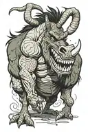 wickedly laughing hulk donkey with golden abnormally large horse teeth, donkey has muscular vivid veins legs visible AND tattoo design idea