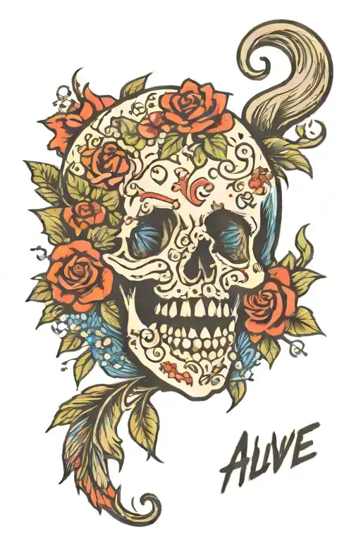 alive half dead tattoo design idea