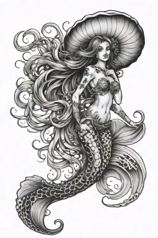 Jellyfish Mermaid swimming tattoo design idea