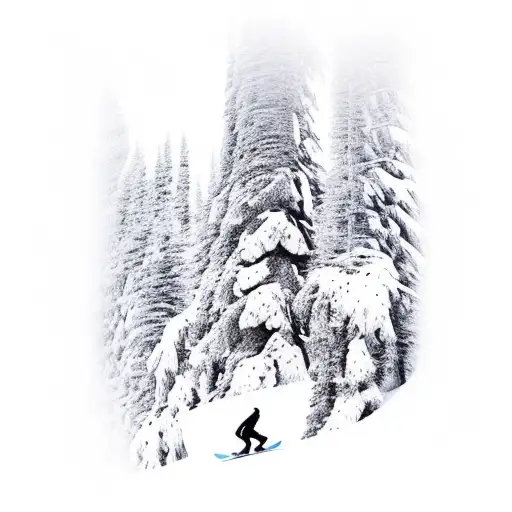 Snowboarding, mountains, snow, trees tattoo design idea
