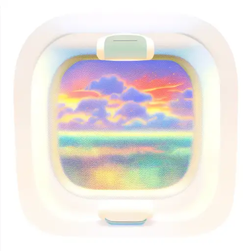 inside airplane window with sunset clouds tattoo design idea