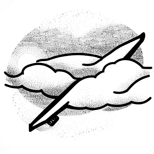 inside airplane window with sunset clouds tattoo design idea