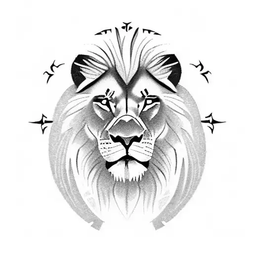 A majestic lion with green eyes roaring on the African savannah, with a background of a cross and a sword, symbolizing your faith and dedication to God as well as your warrior spirit as an Army ranger tattoo design idea