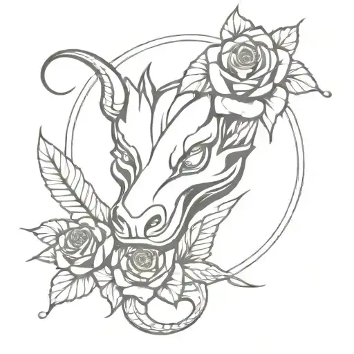 snake head dragon head rose and butterfly resting tattoo design idea