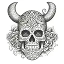 Mexican sugar skull adorned with Viking runes tattoo design idea