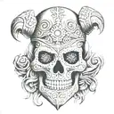 Mexican sugar skull adorned with Viking runes tattoo design idea