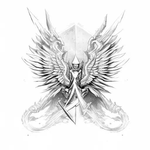 armoured men with wings standing holding a sword  tattoo design idea