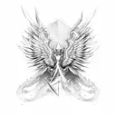 armoured men with wings standing holding a sword  tattoo design idea