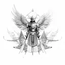 armoured men with wings standing holding a sword  tattoo design idea