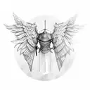 armoured men with wings standing holding a sword  tattoo design idea