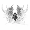 armoured men with wings standing holding a sword  tattoo design idea