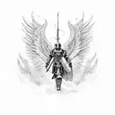 armoured men with wings standing tattoo design idea