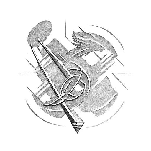 A wooden hammer and sickle intertwined tattoo design idea