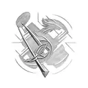 A wooden hammer and sickle intertwined tattoo design idea