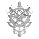 A wooden hammer and sickle intertwined tattoo design idea