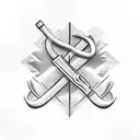 A wooden hammer and sickle intertwined tattoo design idea