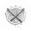 A wooden hammer and sickle intertwined tattoo design idea