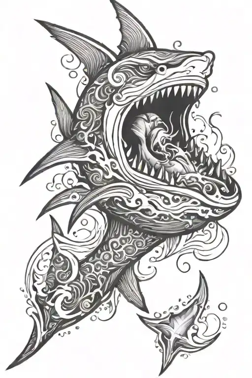shark poseidon god tattoo design idea